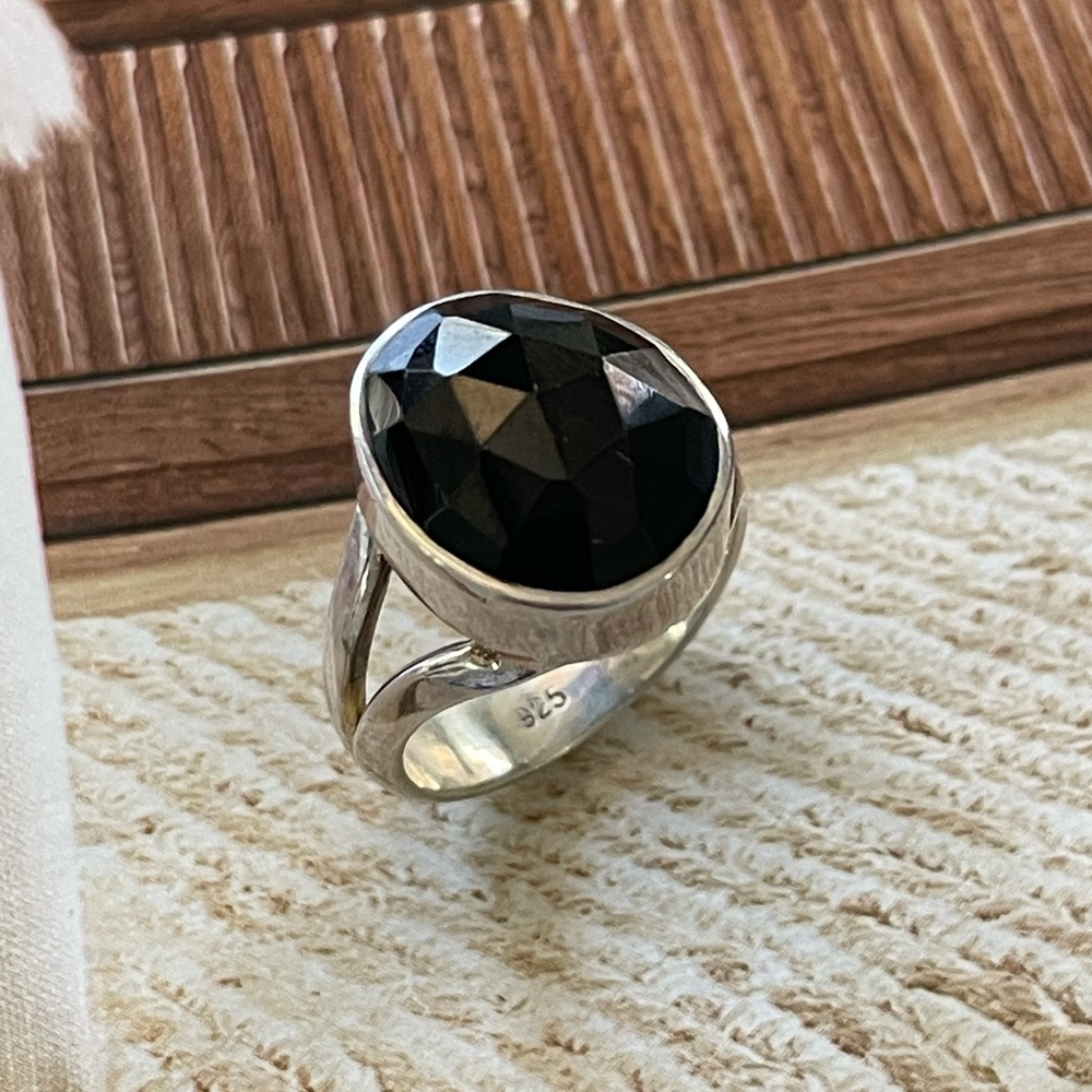 925 Sterling Silver Black Onyx Ring Size US 5.5, 6 Minimal